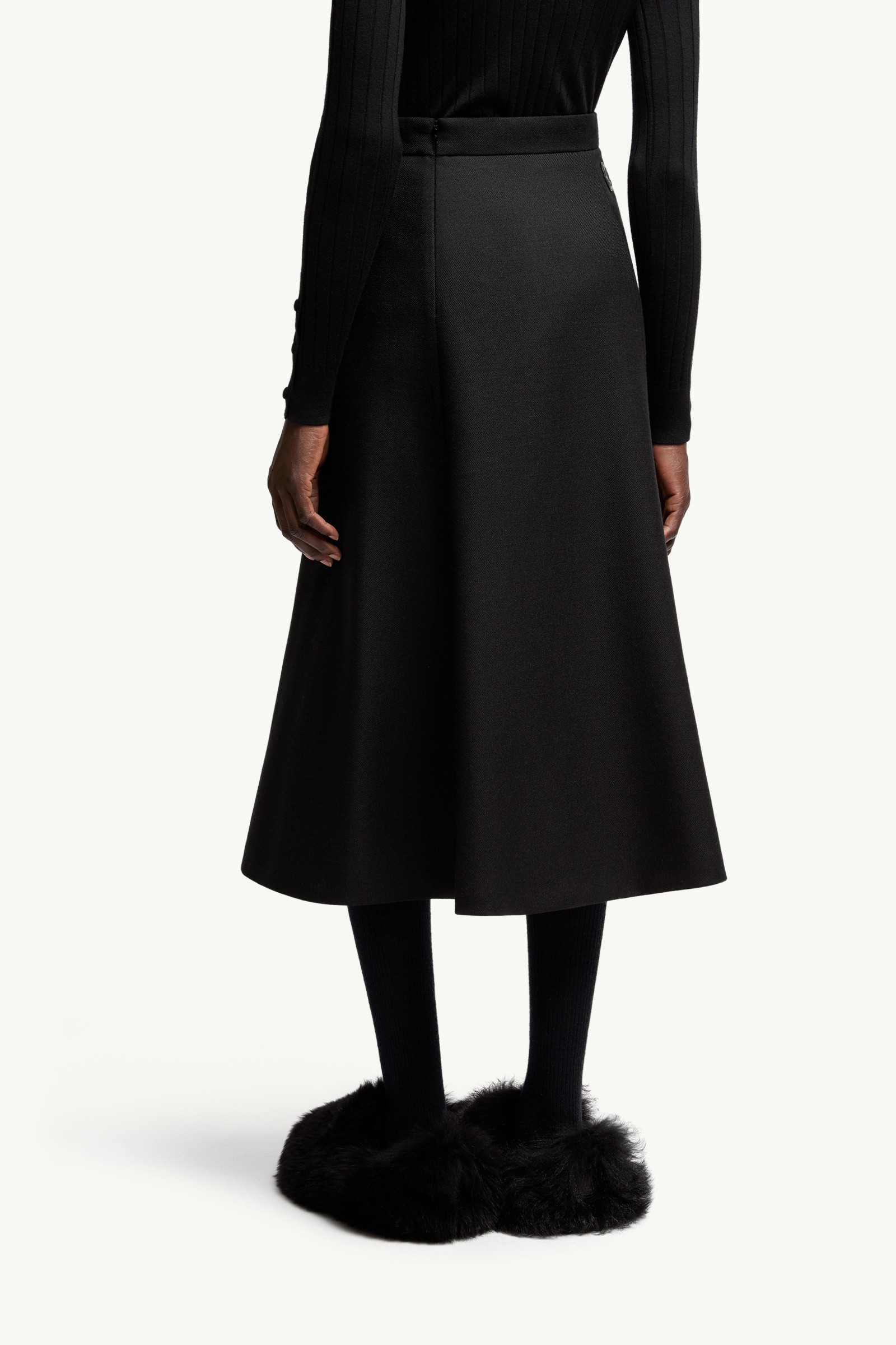 Moncler Mouliné Wool Midi Skirt In Black
