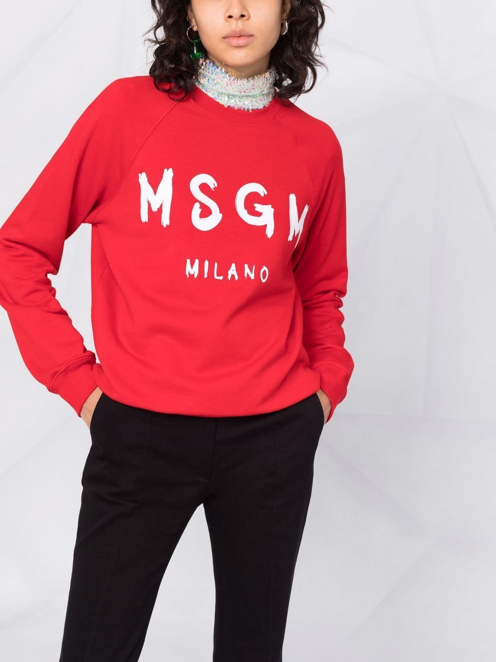Msgm Logo-print Crew Neck Sweatshirt In Blue