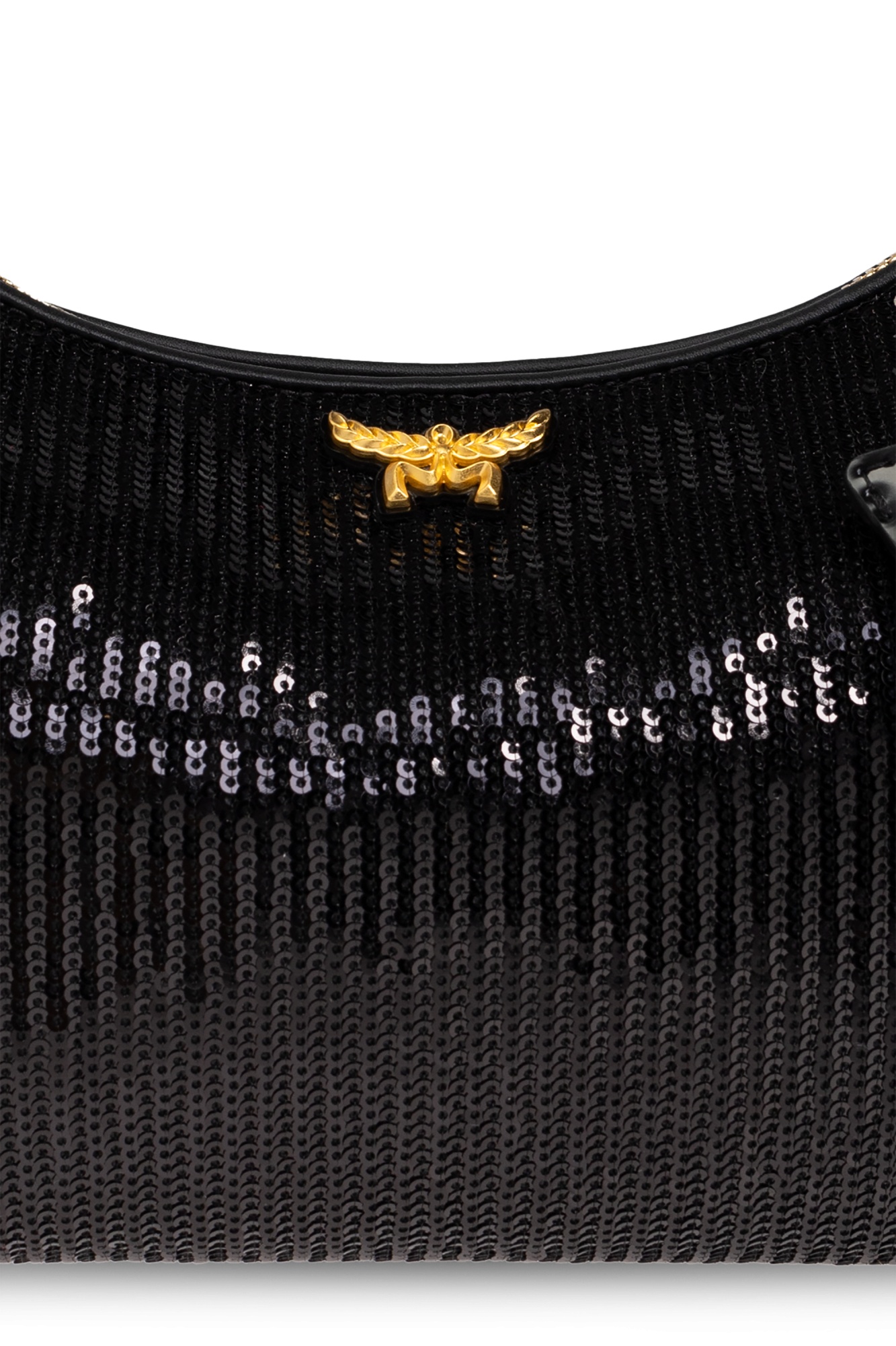 Mcm Sequined Shoulder Bag In Black