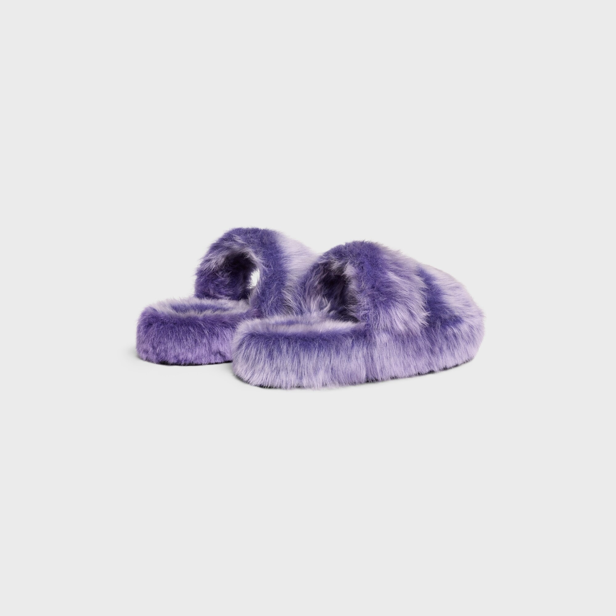 Celine Slides Triomphe In Shearling In Purple