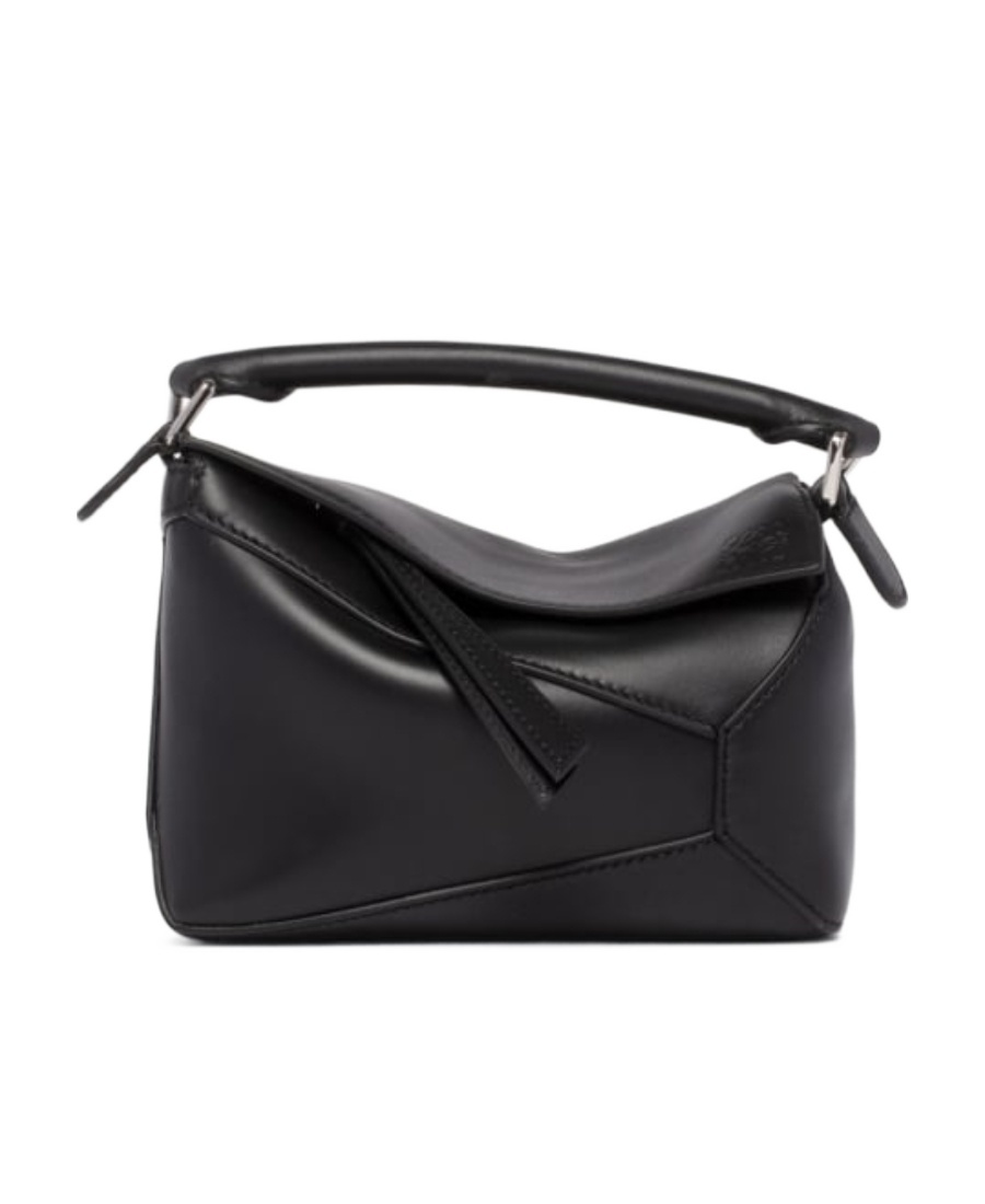 Loewe Mini Satin Cowhide Puzzle Edge Shoulder Bag In Black