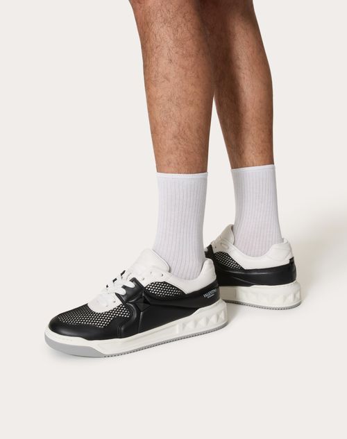 Valentino Garavani One Stud Low-top Mesh And Nappa Leather Sneaker In White