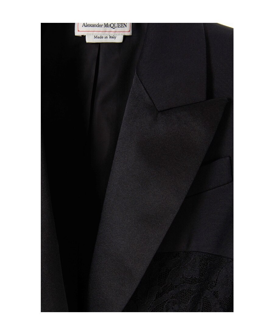 Alexander Mcqueen Mcqueen Double-breasted Blazer With Satin Details In Black