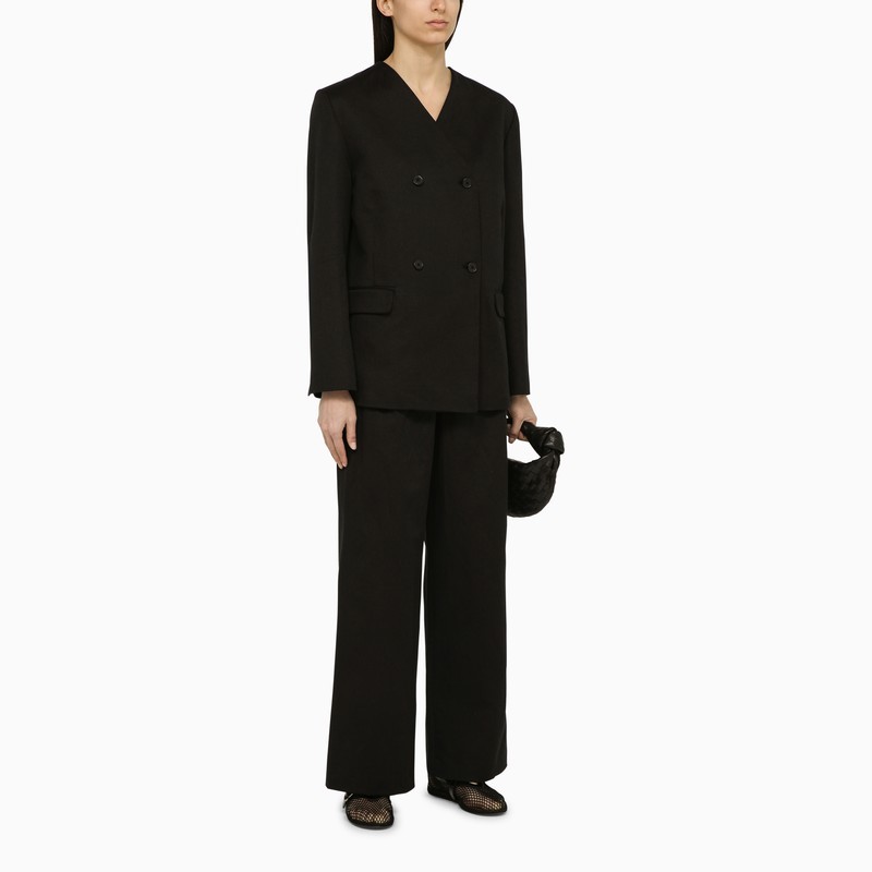 Loulou Studio Black Double-breasted Jacket In Cotton And Linen In Black