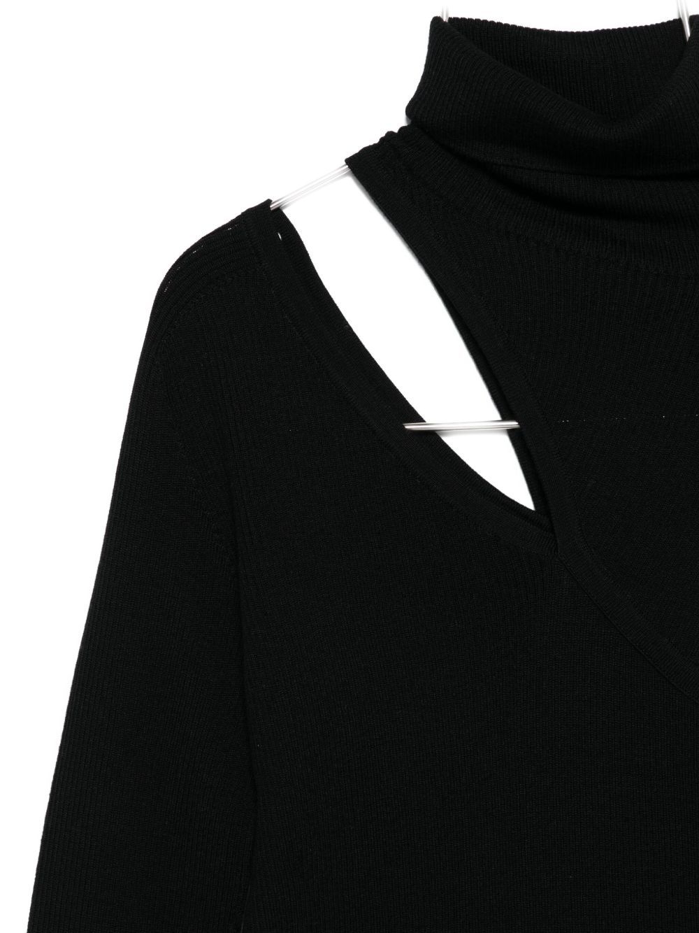 D Exterior Asymmetrical Cut-out Black Wool Sweater In Black