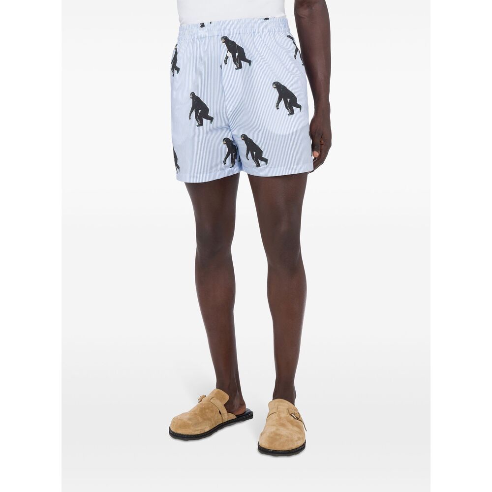 Moschino Striped Poplin Bermuda Allover Chimpanzee In Blue
