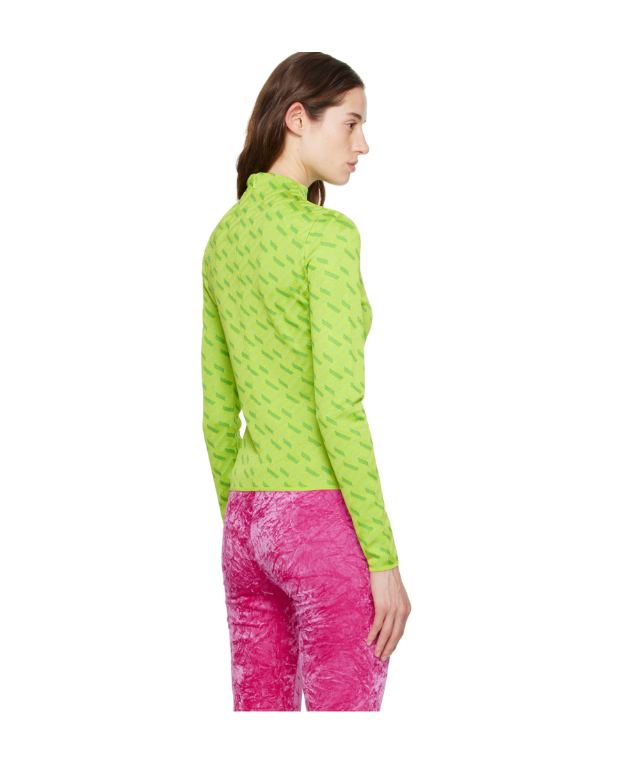 Versace La Greca Monogram Long-sleeve Top In Green