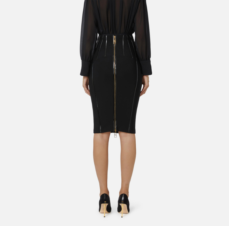 Elisabetta Franchi Skirt In Neoprene Fabric With Corset Details In Black