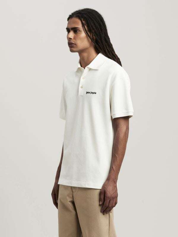 Palm Angels White Polo Shirt With Classic Collar And Logo On The Front In White