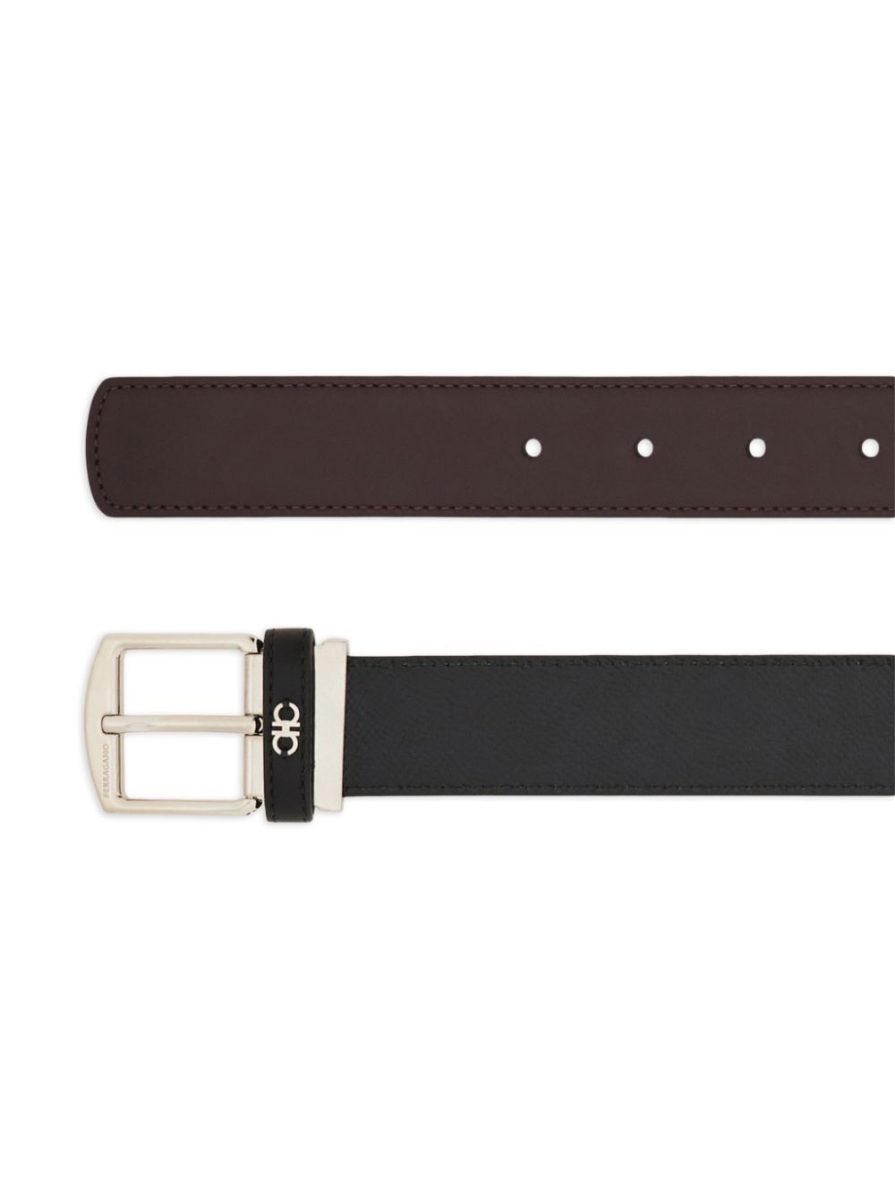 Ferragamo Fixed Belt With A Square Buckle In Black