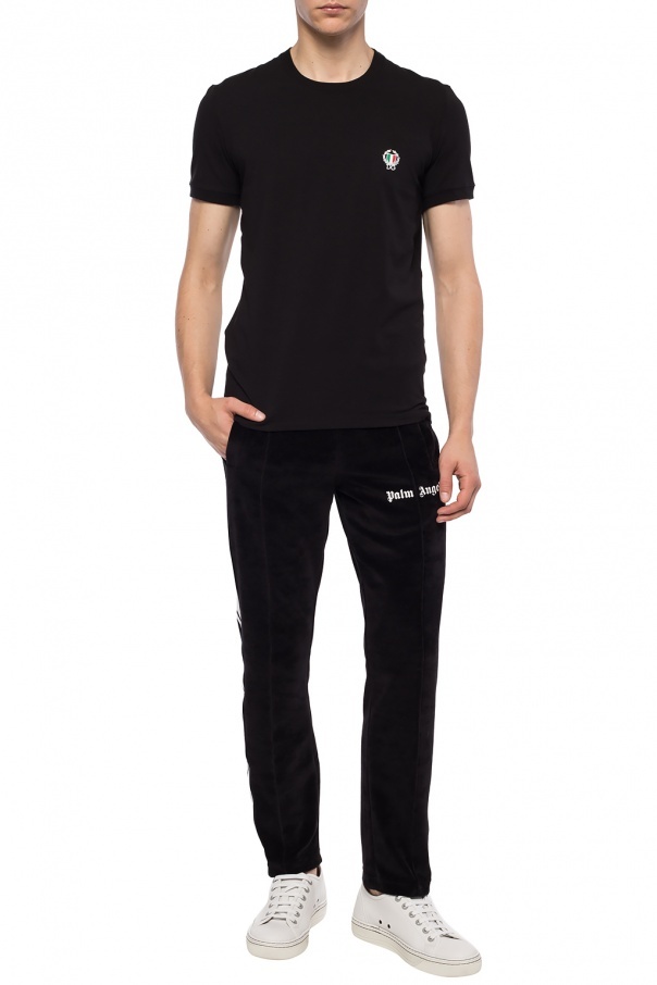 Dolce & Gabbana Tricolor Logo Stretch Cotton T-shirt In Black