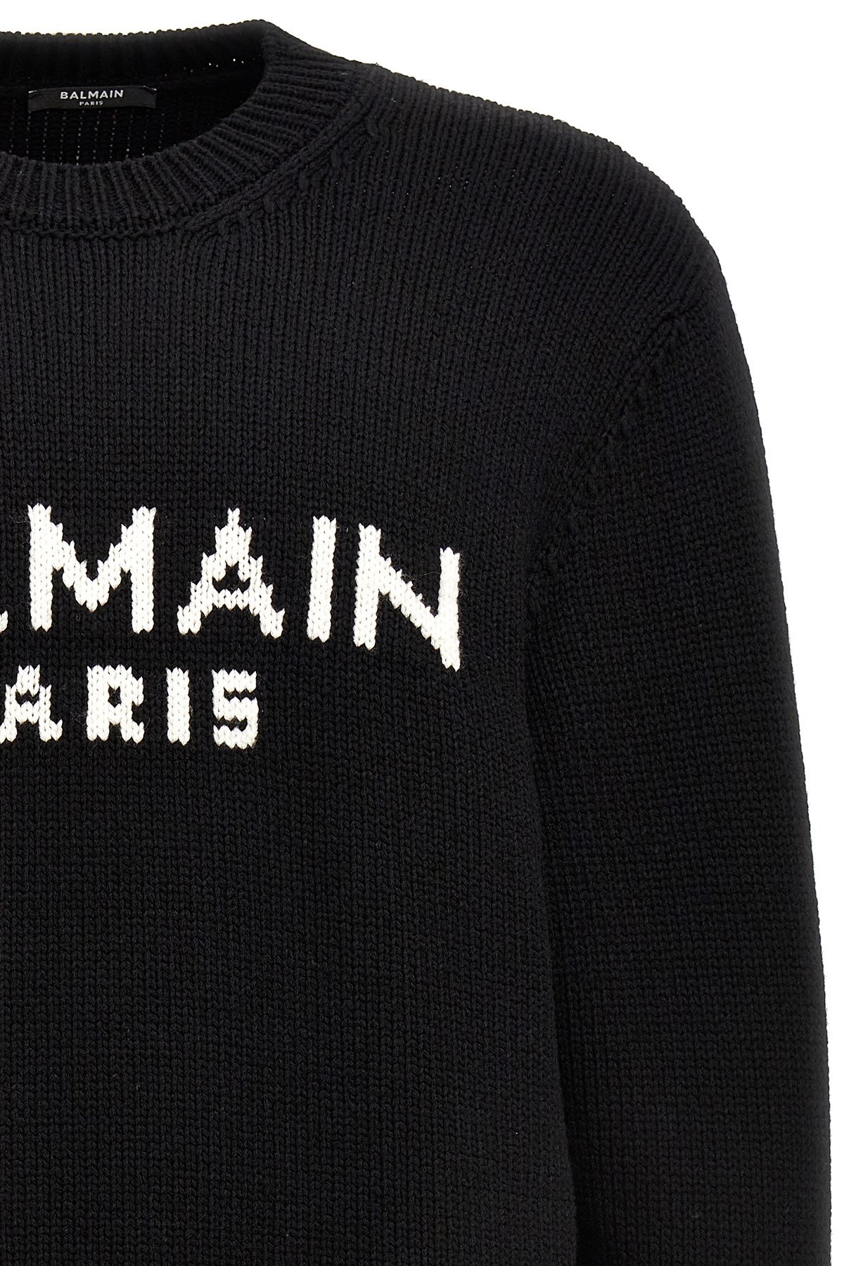Balmain Jacquard Logo Sweater In Black