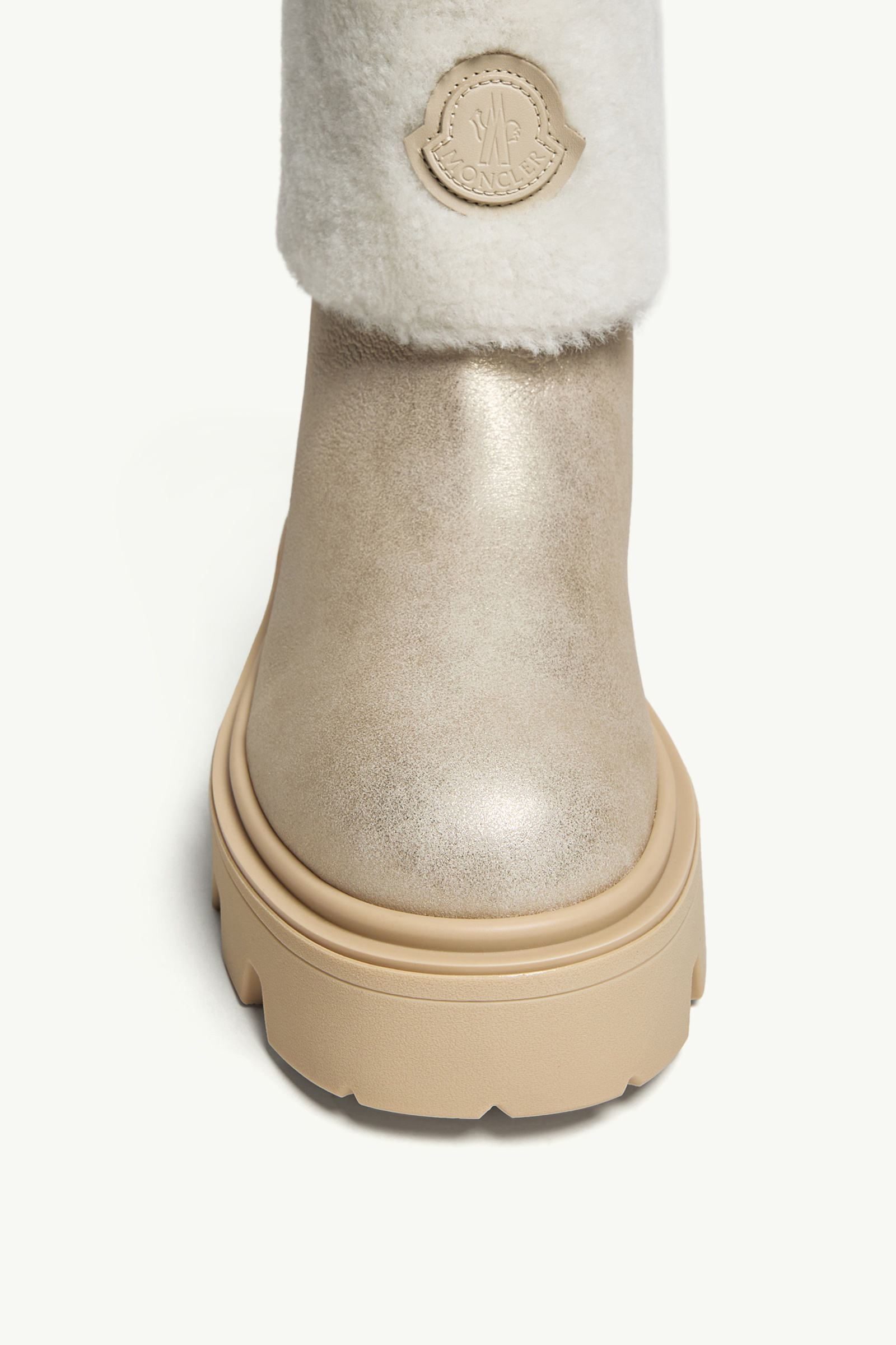 Moncler Aurea Shearling-trimmed Leather Ankle Boots In Silver