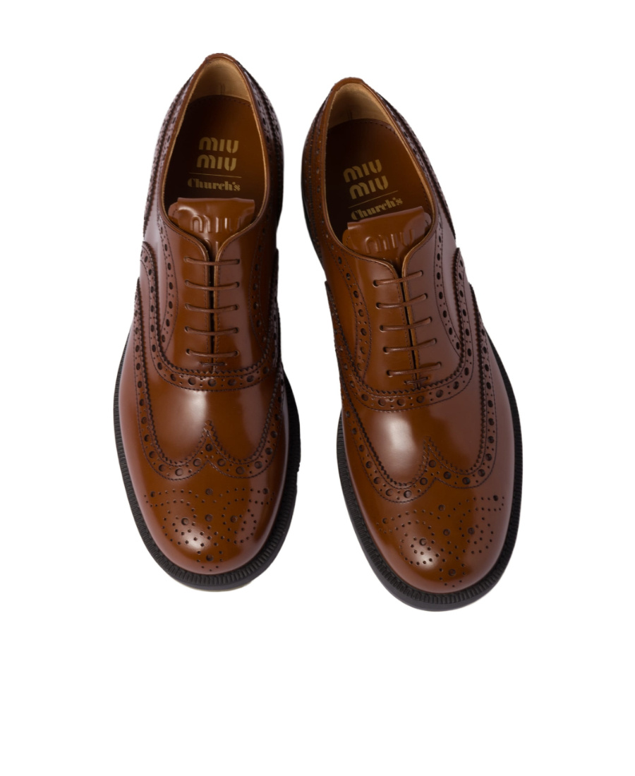 Miu Miu X Church's Leather Oxford Brogues In Brown