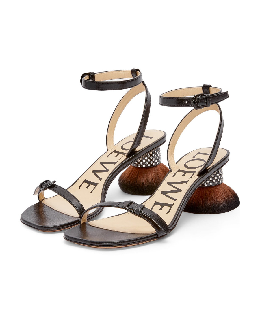 Loewe Petal Brush Crystal-embellished Leather Sandals In Black