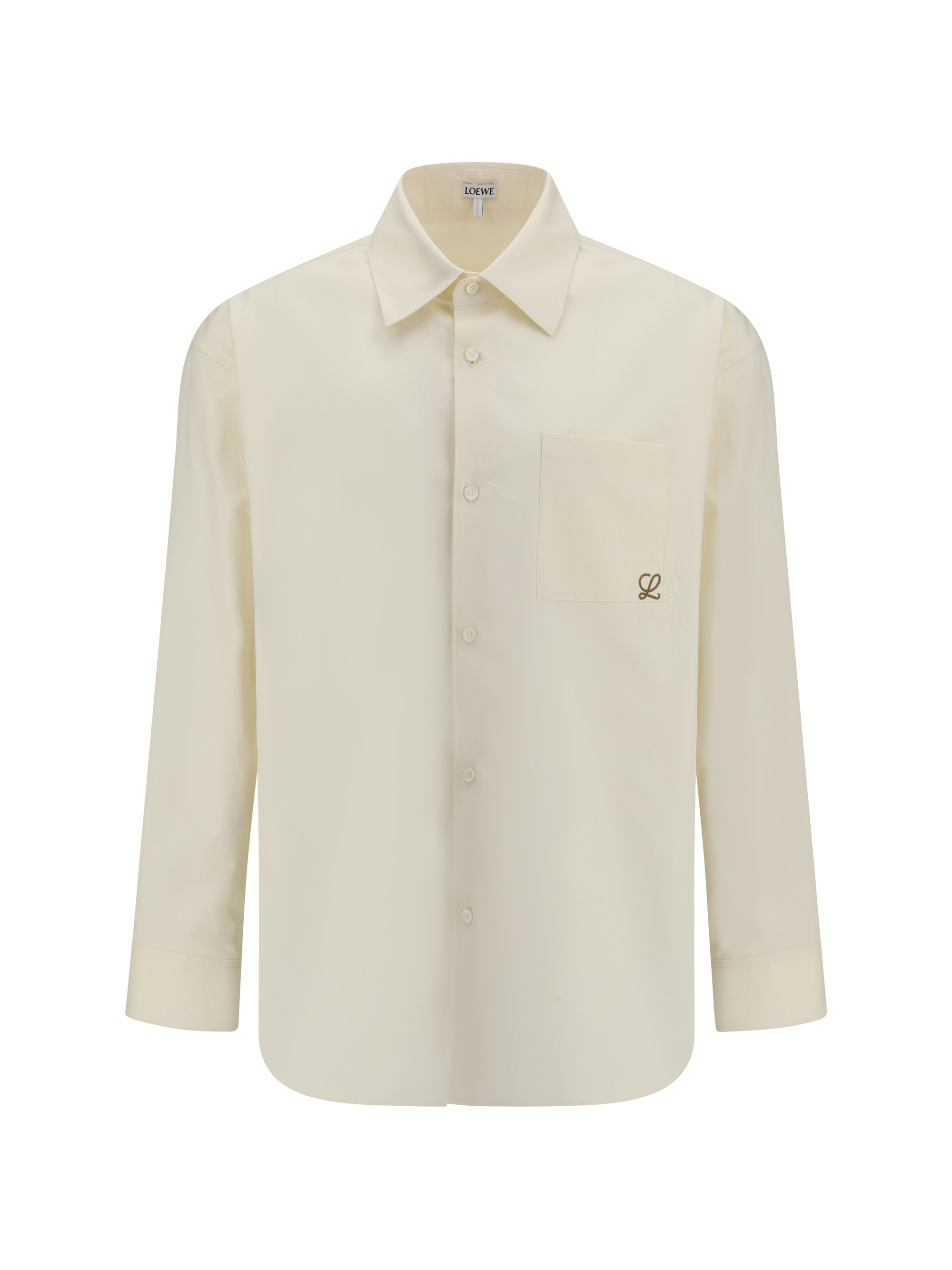 Loewe Men Cotton Shirt With An Embroidered Anagram Logo In White