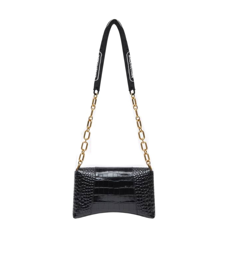 Balenciaga Downtown Xs Crocodile-embossed Shoulder Bag In Black