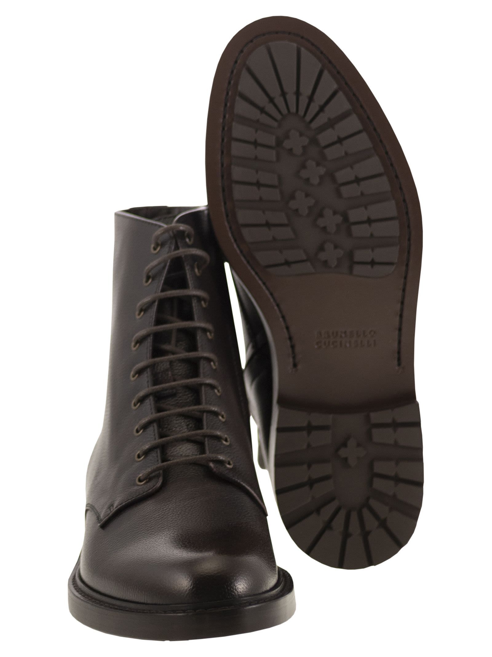 Brunello Cucinelli Pedula Full-grain Leather Boots In Burgundy