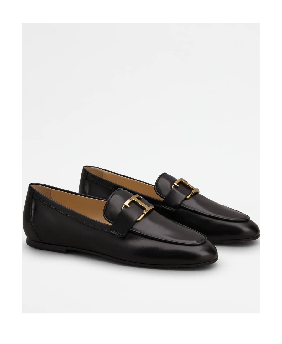 Shop Tod's T-logo Leather Loafers In Black