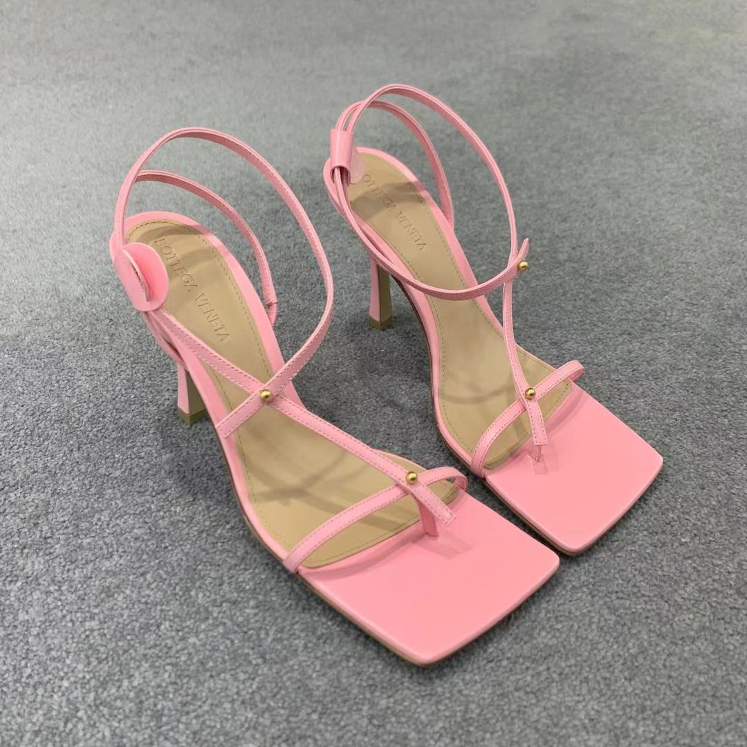 Bottega Veneta Stretch Square-headed Sandals In Pink