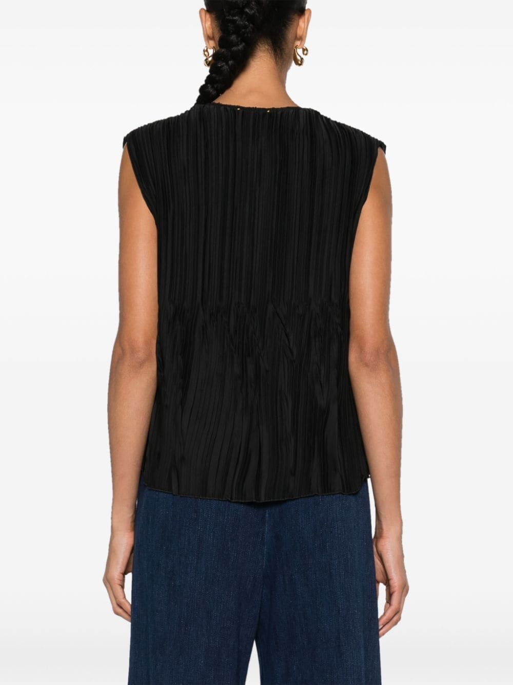 Forte Forte Pleated V-neck Sleeveless Top In Black