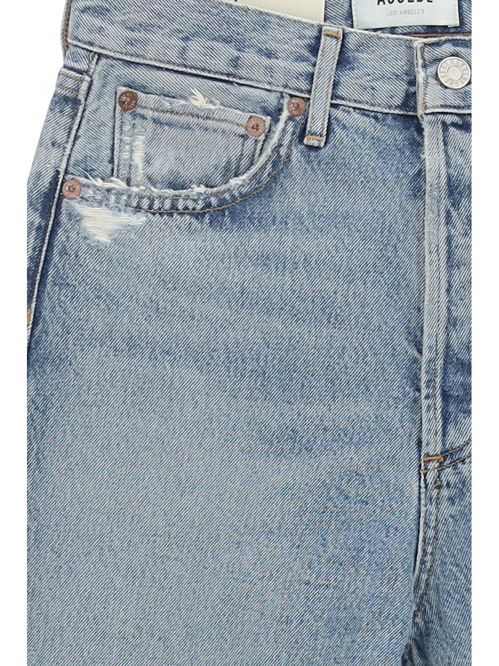 Agolde High Waist Distressed Denim Trousers In Gray