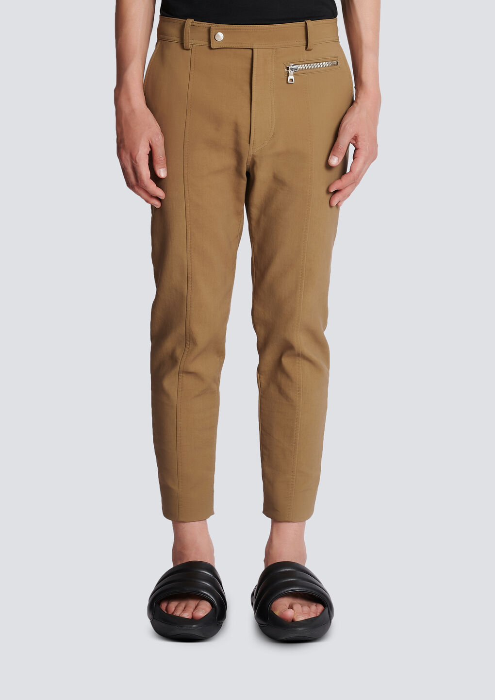 Shop Balmain Straight Cotton Cargo Trousers In Brown