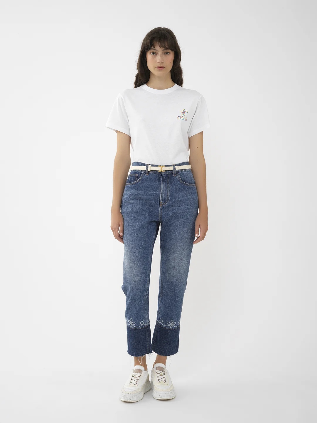 Shop Chloé Logo-embroidered Cotton T-shirt In White