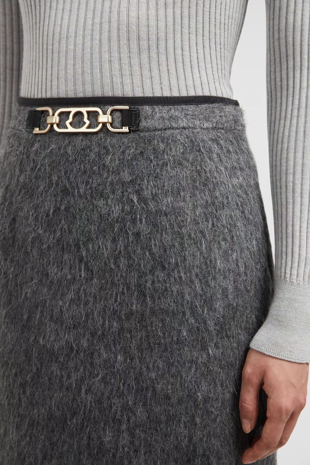 Moncler Brushed-effect Midi Skirt In Gray