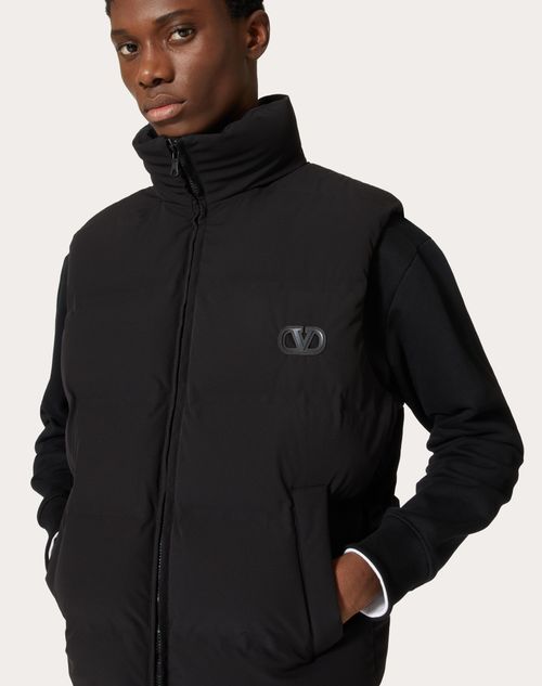 Valentino Matt Nylon Hooded Waistcoat With Vlogo Signature Patch In Black