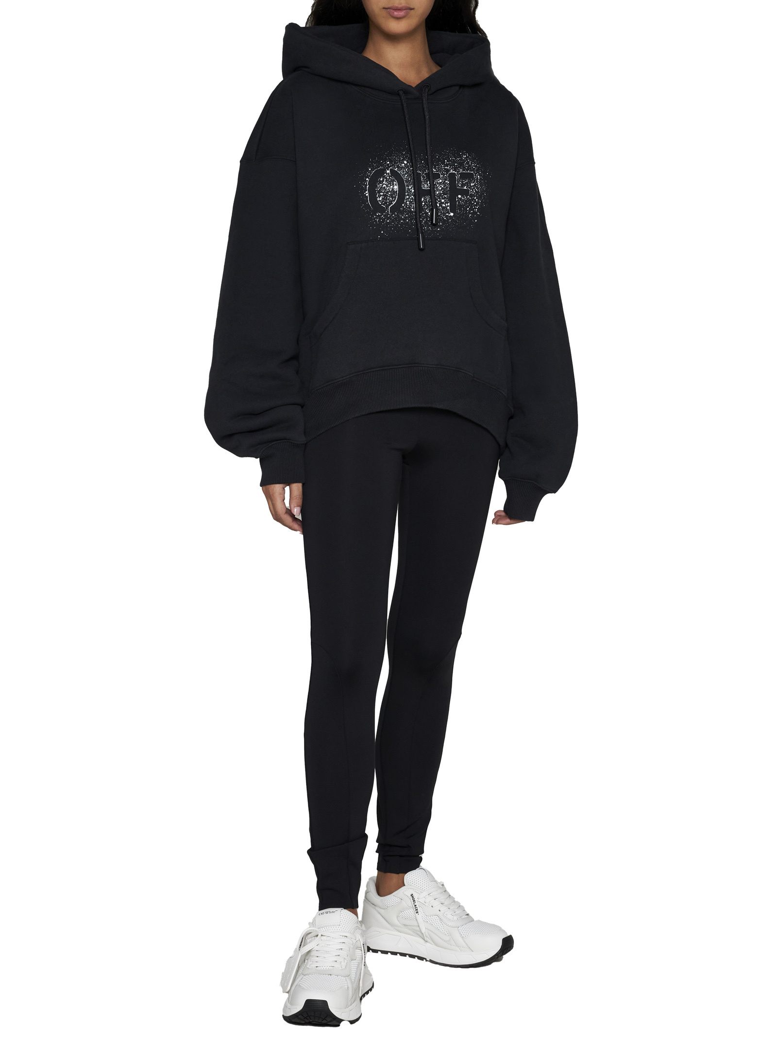 Off-white Spray-paint Logo Cotton Hoodie In Black