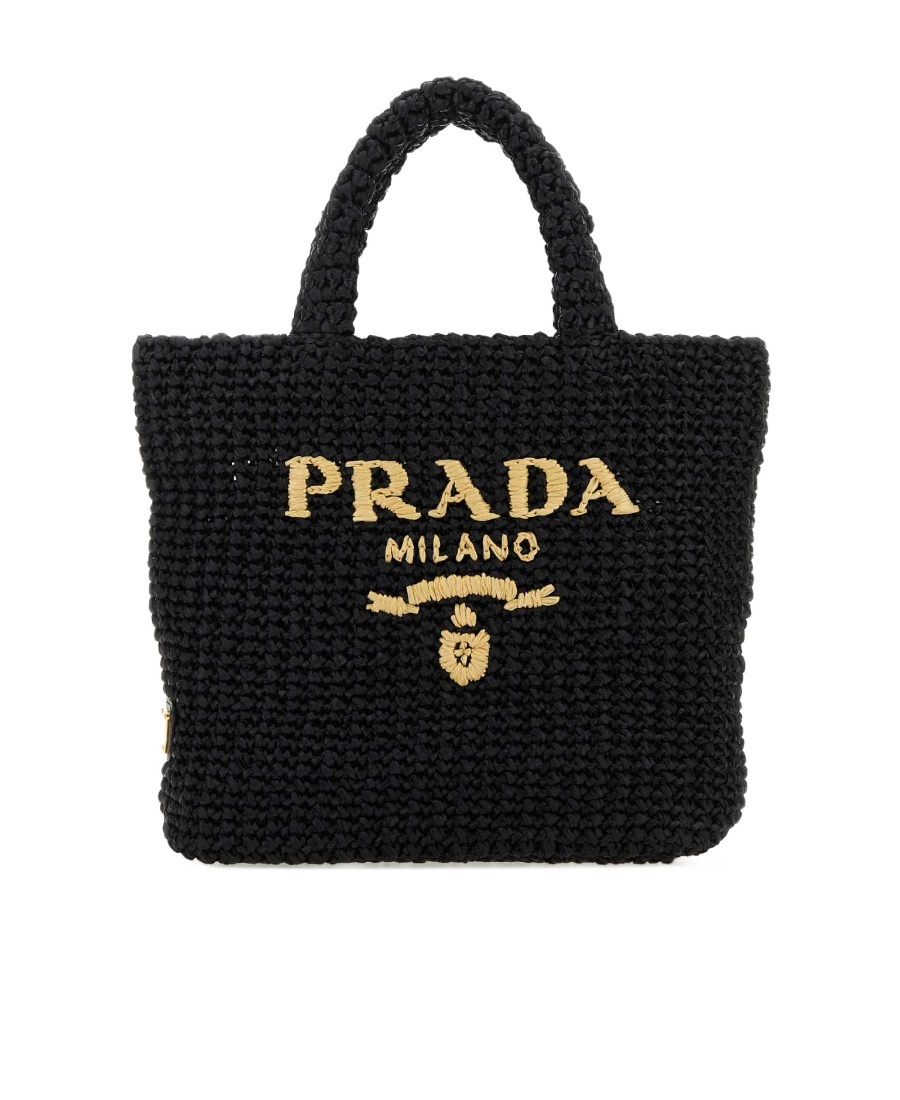 Shop Prada Small Crochet Tote Bag In Black