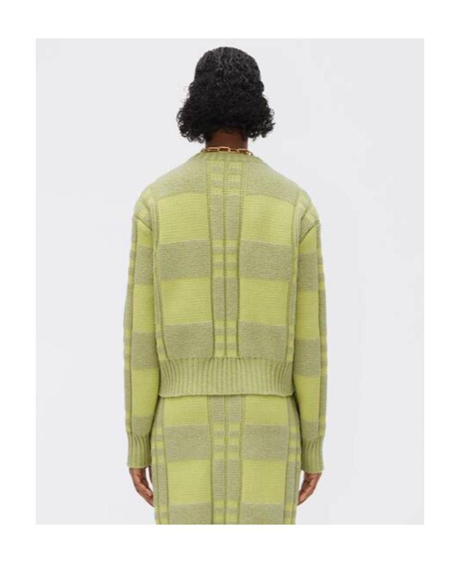 Bottega Veneta Logo Round Neck Waffle Sweater In Green