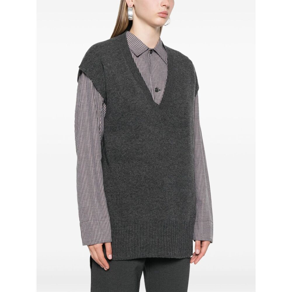 Shop Pinko V-neck Fine-knit Gilet In Black