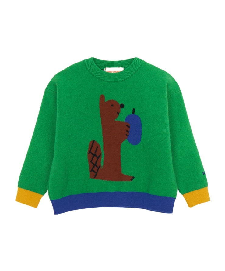 Bobo Choses Baby Green Hungry Squirrel Sweater In Green