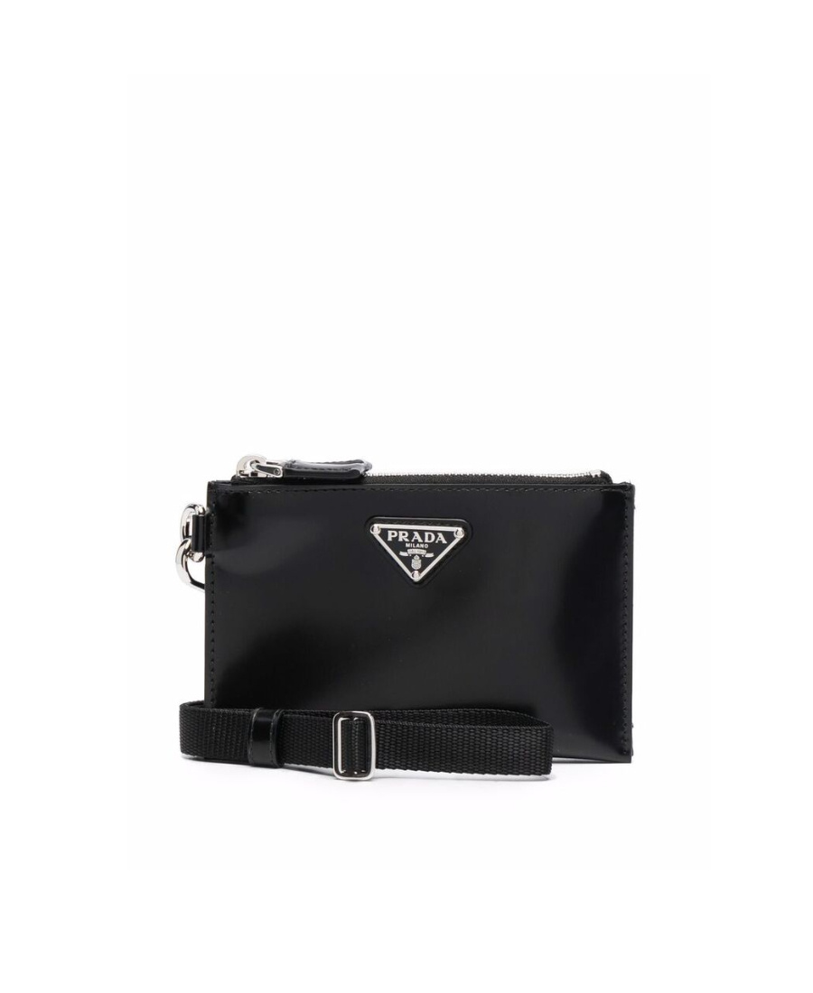Prada Logo Plaque Zip-up Wallet In Black