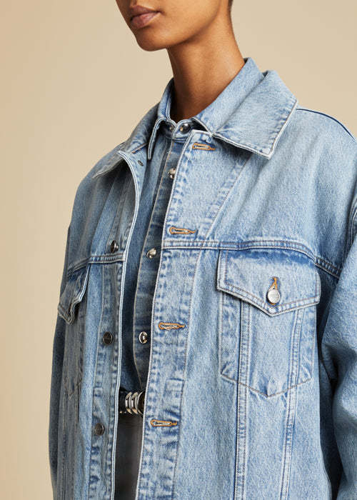 Shop Khaite Long-sleeved Denim Coat In Blue