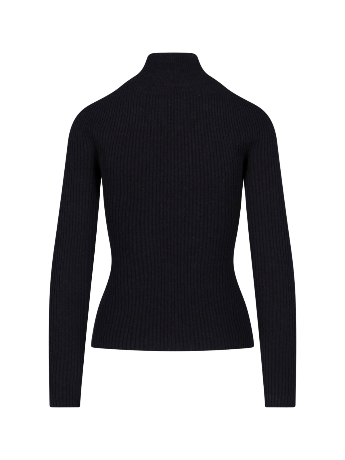Courrèges High-neck Sweater In Black Cotton And Wool Blend In Black