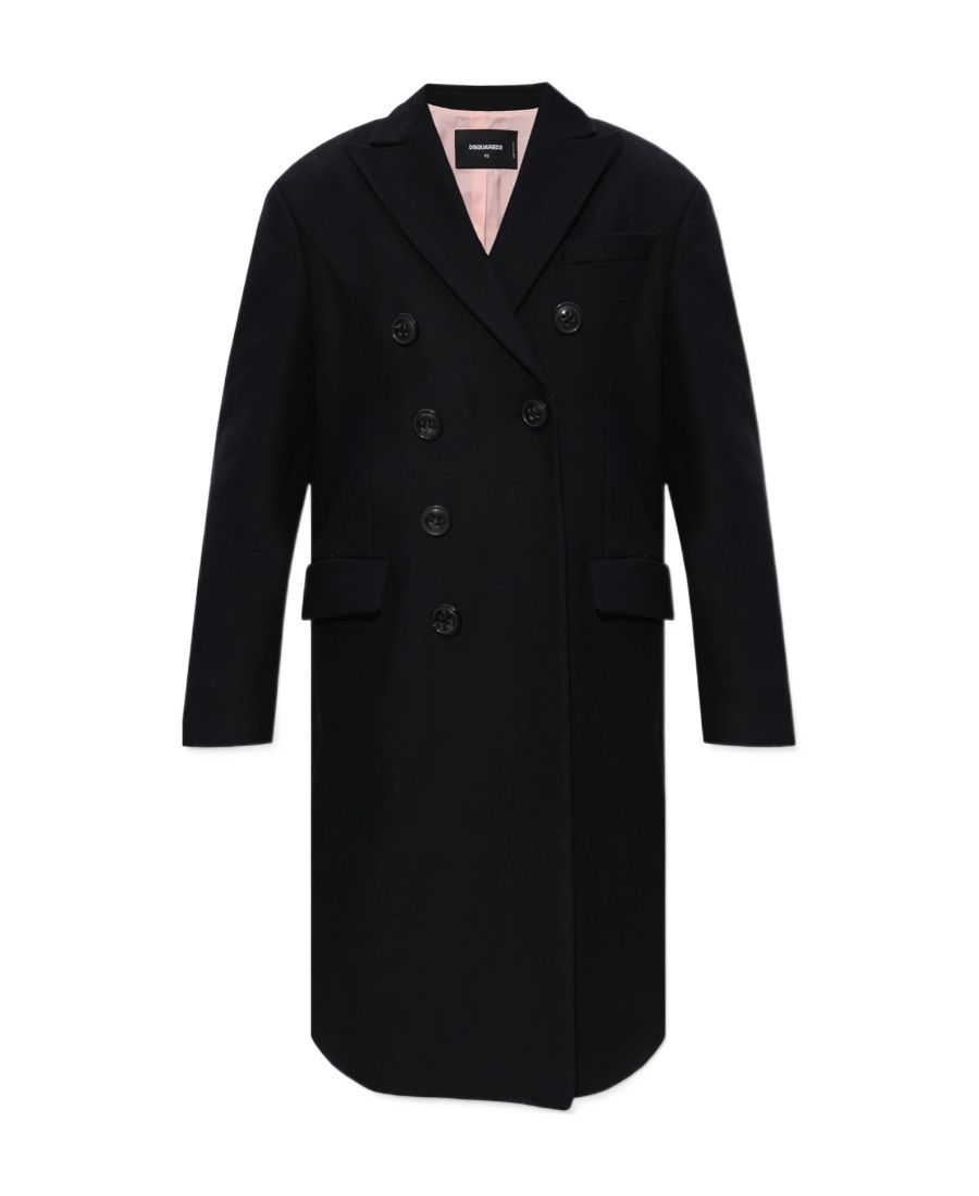 Dsquared2 Double-breasted Virgin Wool Coat In Black