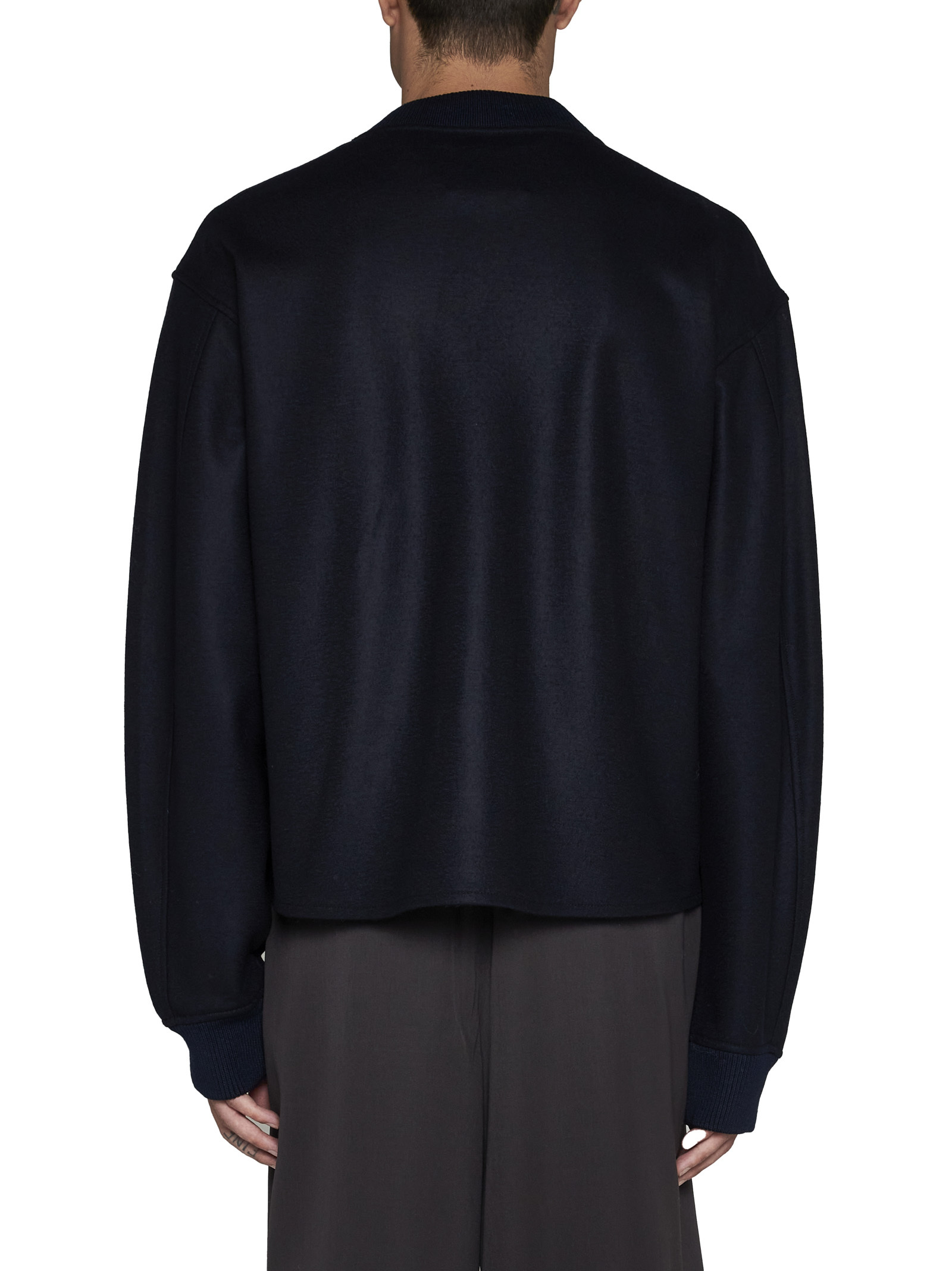 Jil Sander Black Wool Sweather With Zip Up Element In Black