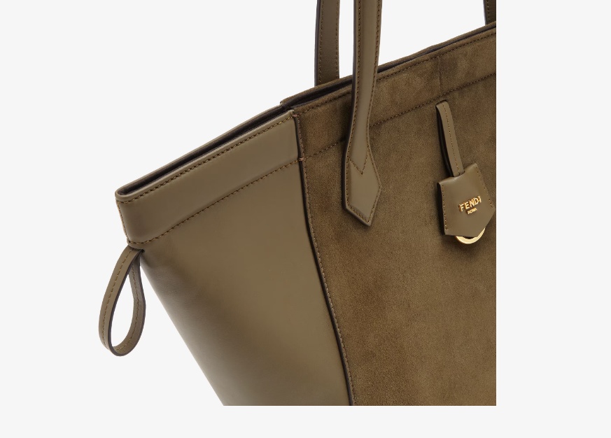 Shop Fendi Transformable Dark Green And Leather Bag