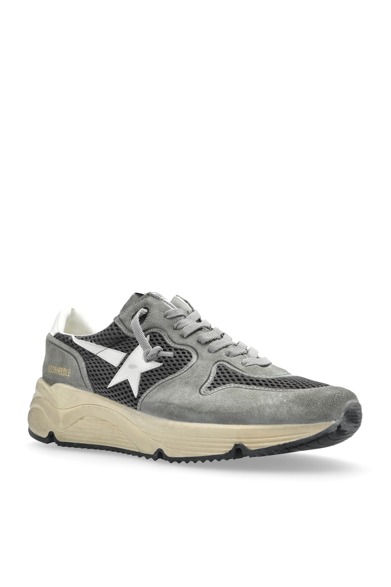 Golden Goose Running Sole In Green Suede With White Leather Star And Heel In Gray