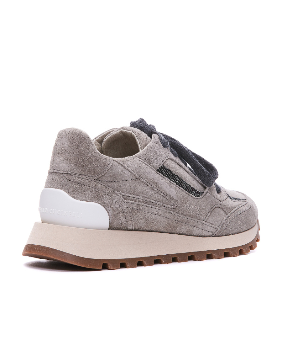 Brunello Cucinelli Embellished Suede Sneakers In Gray