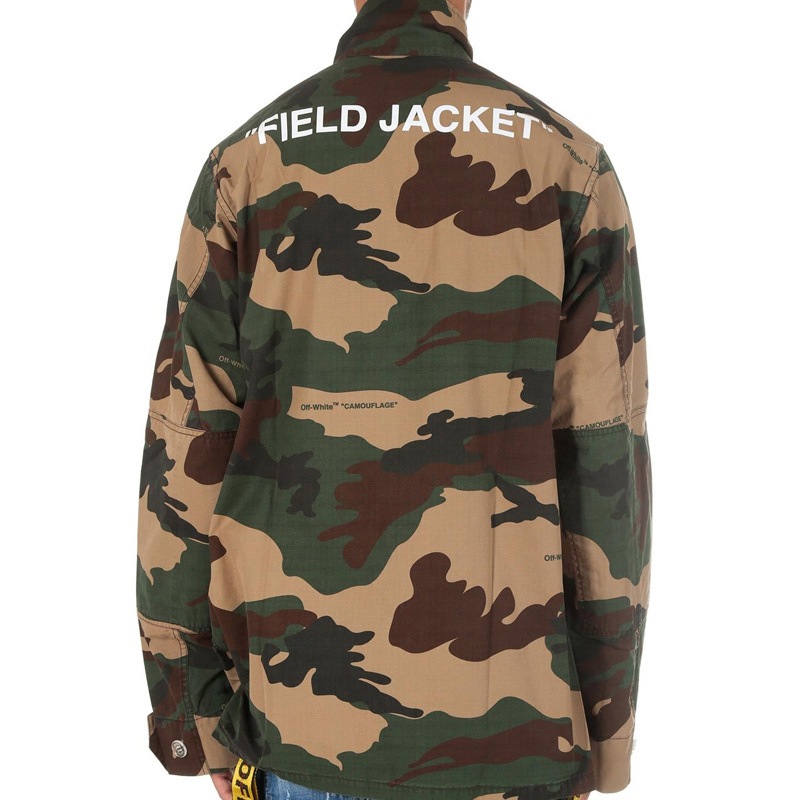 Off-white Camouflage Multiple Pockets Yellow Cargo Jacket Camouflage In Green