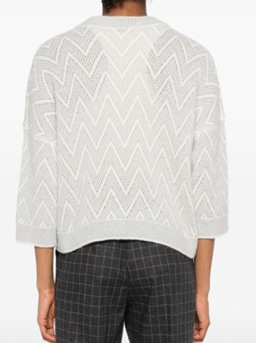Peserico Knit Sweater Chevron Pattern In White