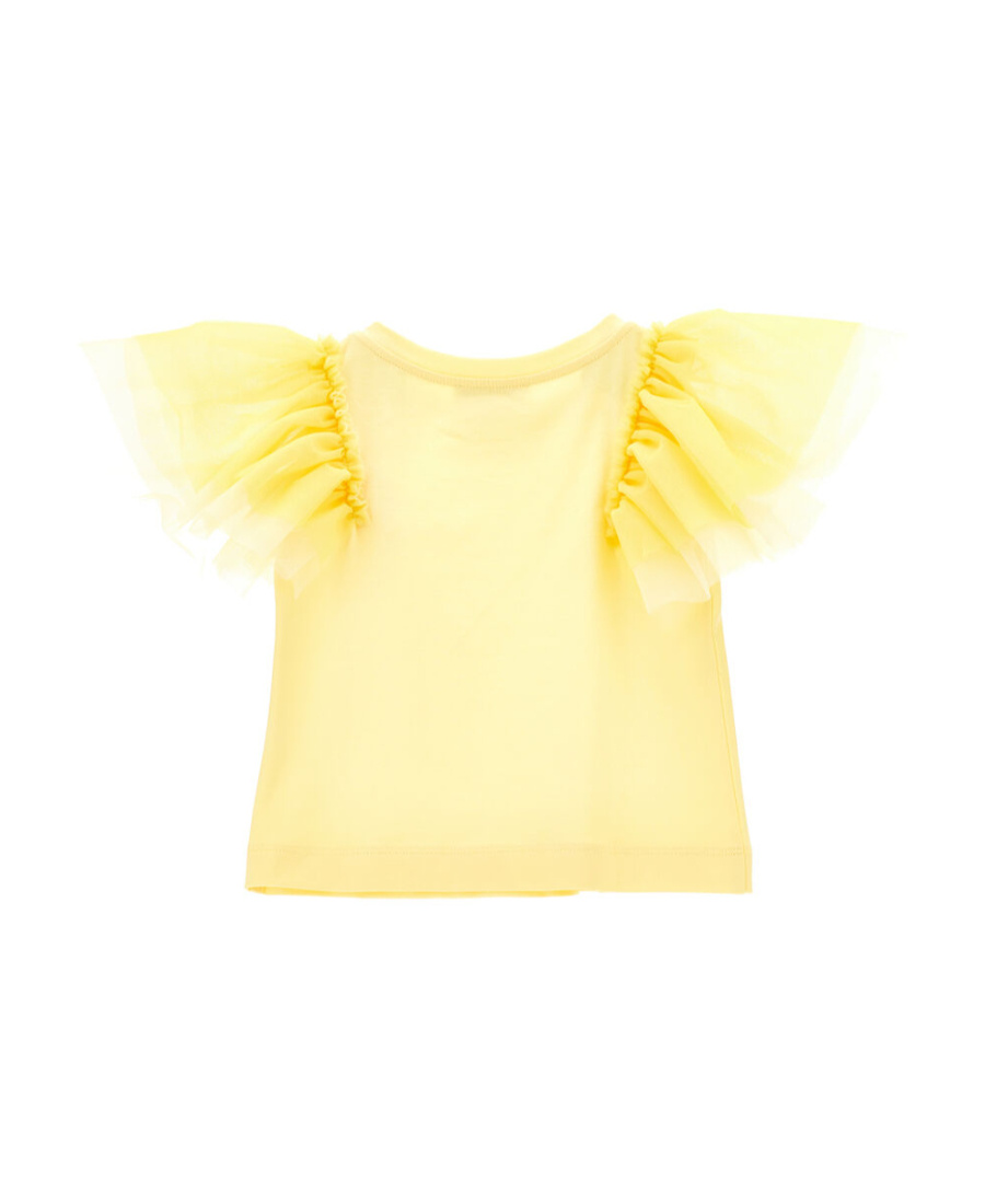 Monnalisa Tulle-sleeve Cotton T-shirt In Yellow