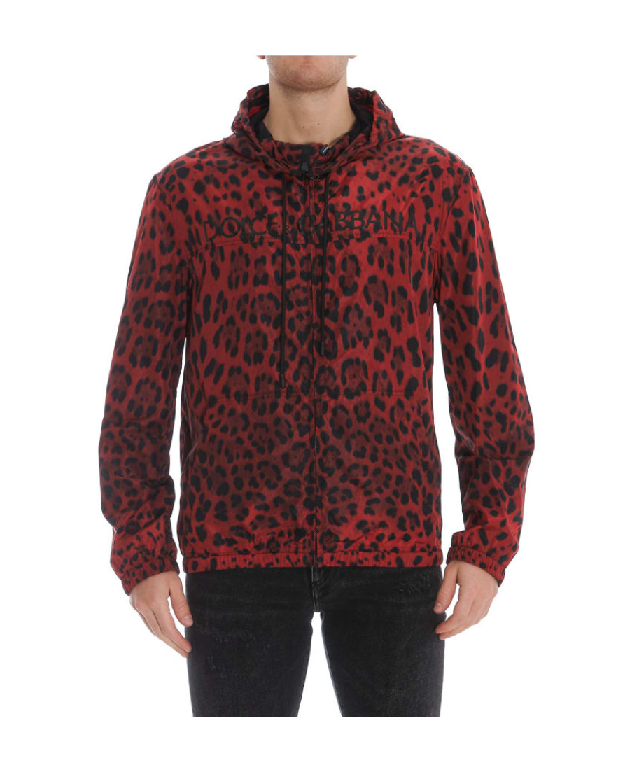 Dolce & Gabbana Men's Leopard Wind-resistant Hooded Jacket In Red