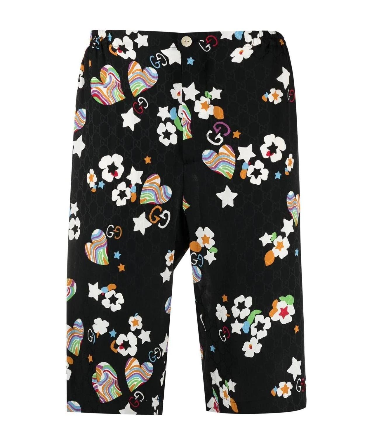 Gucci Monogram-print Knee-length Shorts In Black