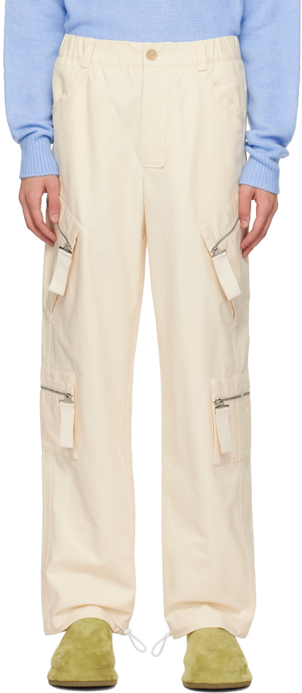 Jacquemus Functional Straight-leg Pants With Multiple Zip Pockets In Nude