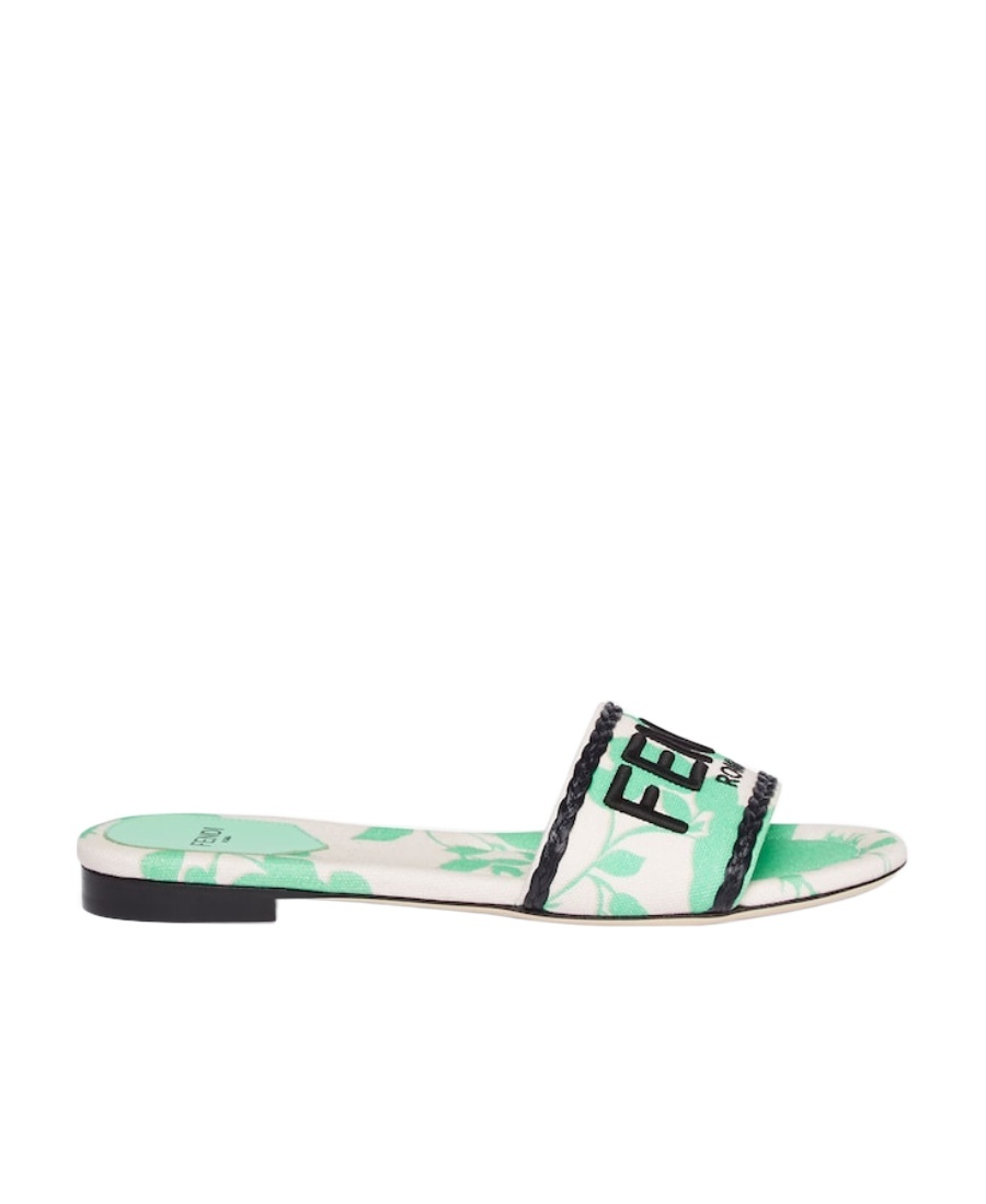 FENDI GREEN CANVAS SLIDES